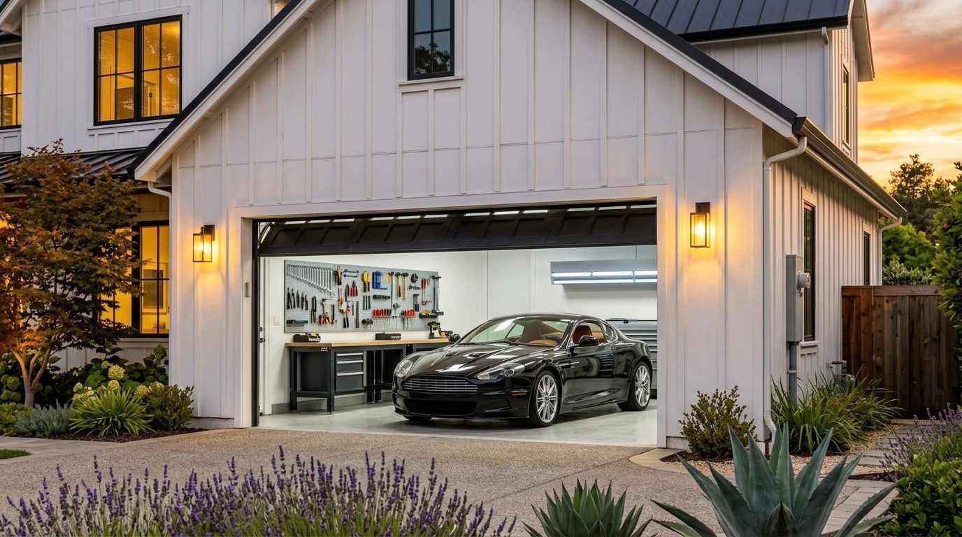 Adams Garage Door Services Garage Door Gliding Open Revealing Warm Illuminated Interior